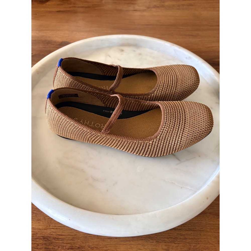 Rothy's The Mary Jane Wheat Raffia Square Toe Flat Shoes Size 6